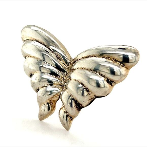 Tiffany & Co Estate Puffed Butterfly Brooch Pin Sterling Silver TIF516 - Picture 7 of 10